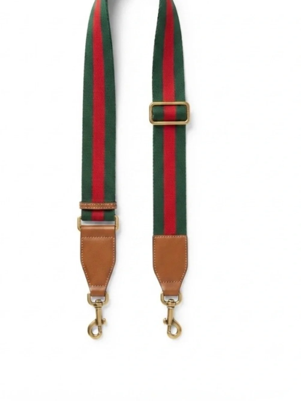 Adjustable Green and Red Stripe Shoulder Strap with Tan Leather Accents